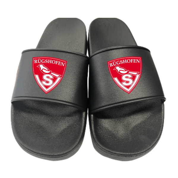 Badeschuhe Badelatschen schwarz Rügshofenn Logo